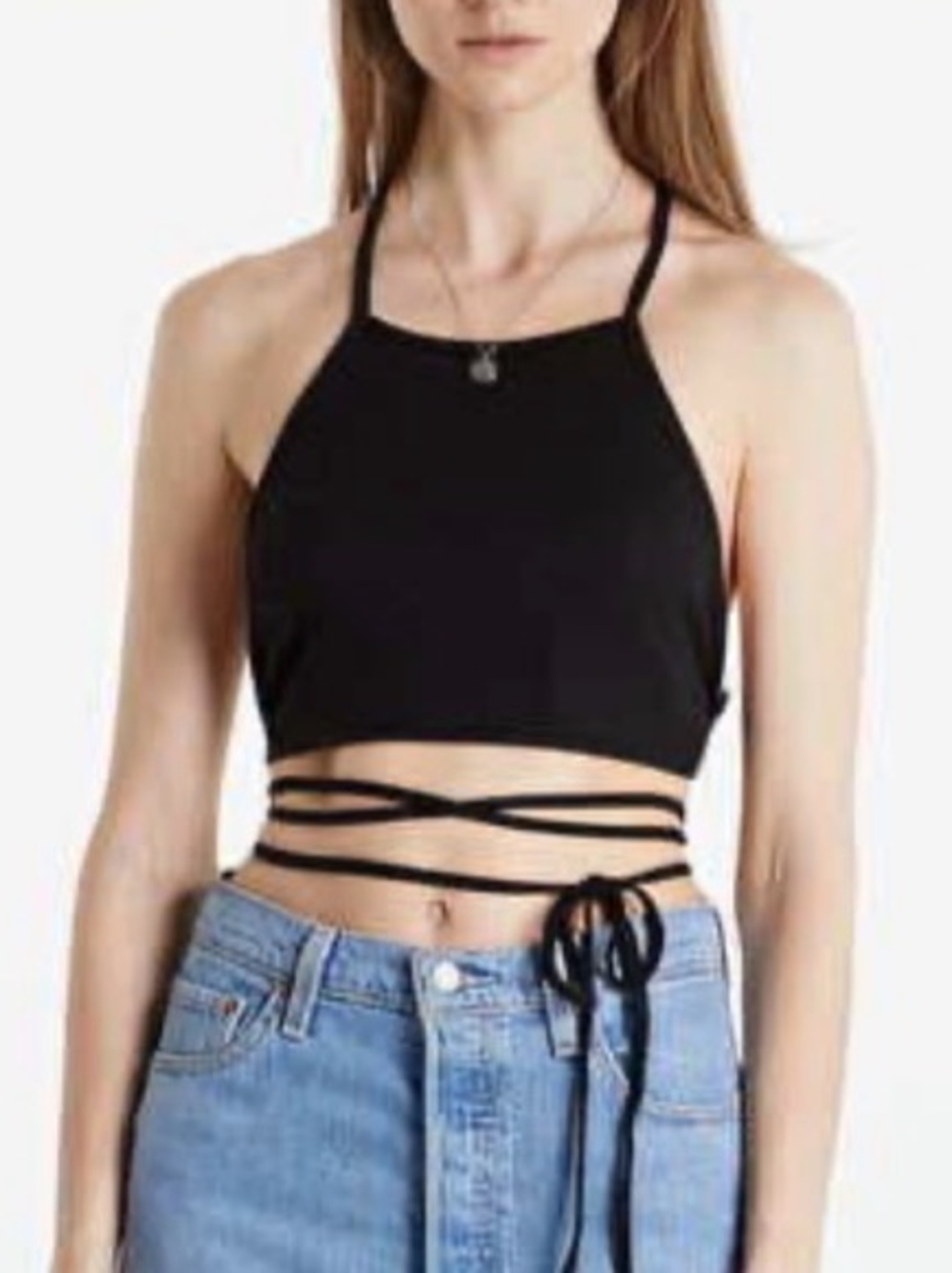 New Zara Strappy Black Halter Crop Top